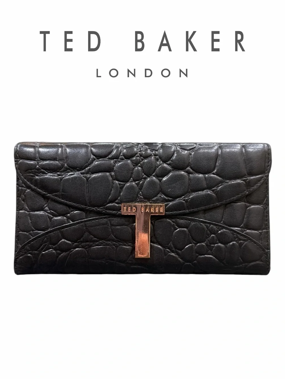 Ted‎ Baker Black Croc-Embossed Leather Wallet